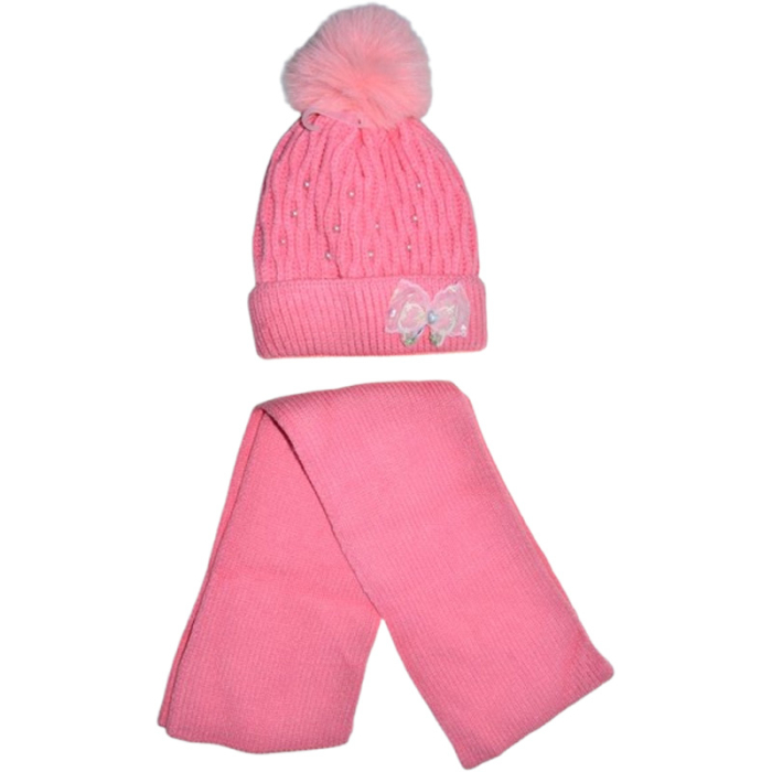 Set 2 piese, caciula groasa si fular, pentru fete, Mini Junior CF1511C-48, Coral [1]