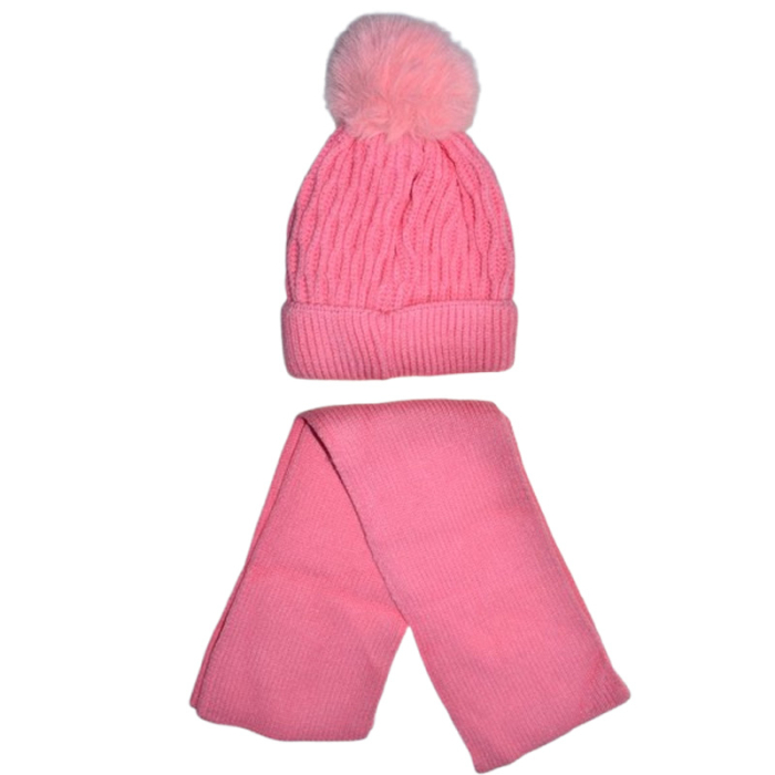 Set 2 piese, caciula groasa si fular, pentru fete, Mini Junior CF1511C-48, Coral [2]