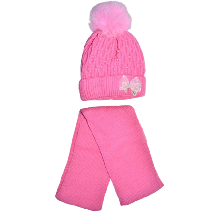 Set 2 piese, caciula groasa si fular, pentru fete, Mini Junior CF1511F-48, Fucsia [1]