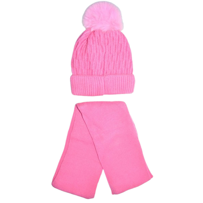Set 2 piese, caciula groasa si fular, pentru fete, Mini Junior CF1511F-48, Fucsia [2]