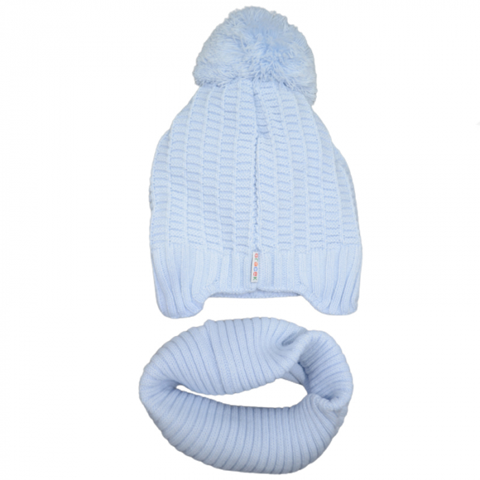 Set 2 piese caciula si fular pentru baieti Gracek GR5458, Albastru [2]