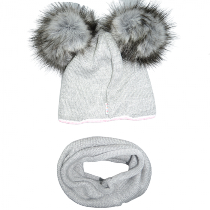 Set 2 piese caciula si fular pentru fete Gracek GR4323, Gri [2]