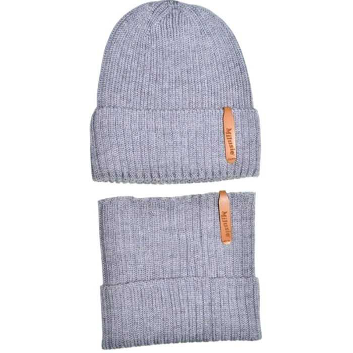 Set 2 piese caciula si guler, din lana merinos, pentru fete, Milusie CF0111G, Gri [1]