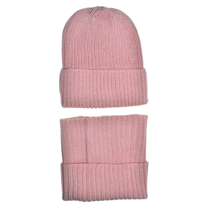 Set 2 piese caciula si guler, din lana merinos, pentru fete, Milusie CF0111R, Roz [2]