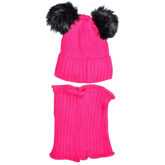 Set 2 piese caciula si guler pentru fete, Mini Junior C0111F-4, Fucsia [2]