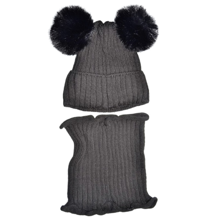 Set 2 piese caciula si guler pentru fete, Mini Junior C0111N-4, Negru [2]