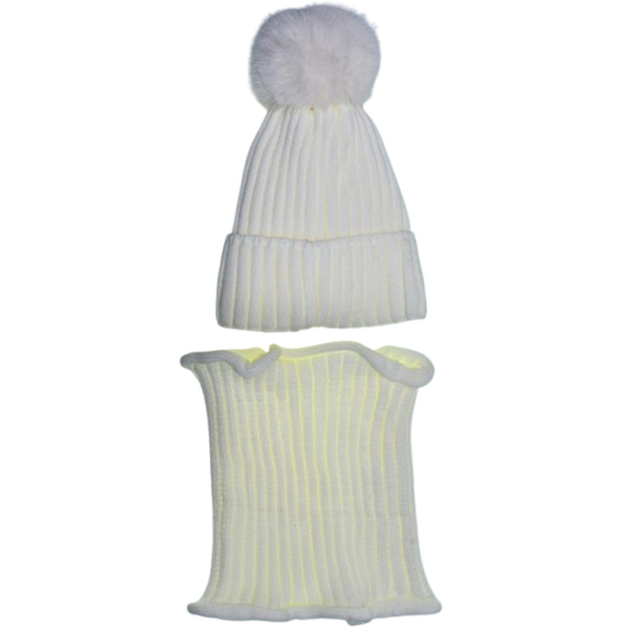 Set 2 piese caciula si guler pentru fete, Mini Junior CF3110A2-3, Alb [2]