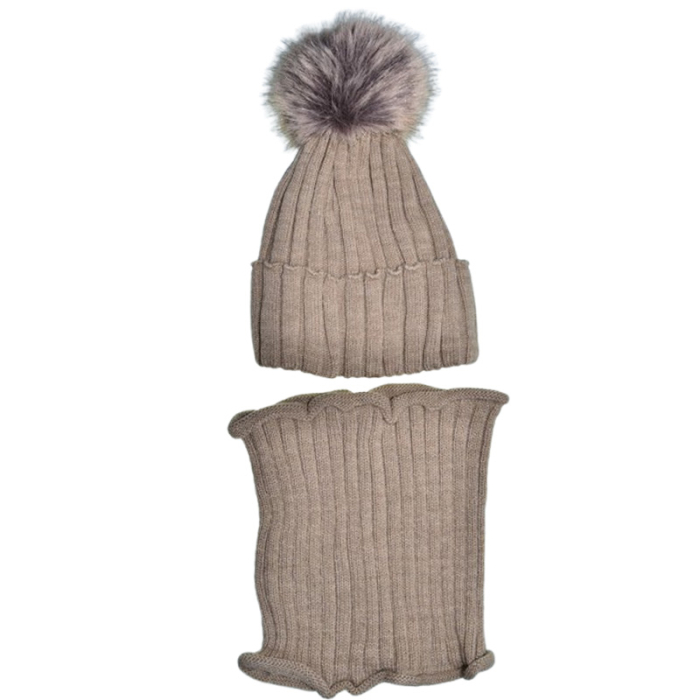 Set 2 piese caciula si guler pentru fete, Mini Junior CF3110B-6, Bej [2]