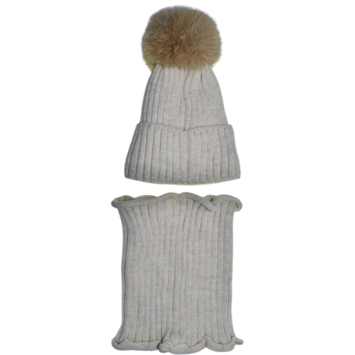 Set 2 piese caciula si guler pentru fete, Mini Junior CF3110C2-3, Crem [2]