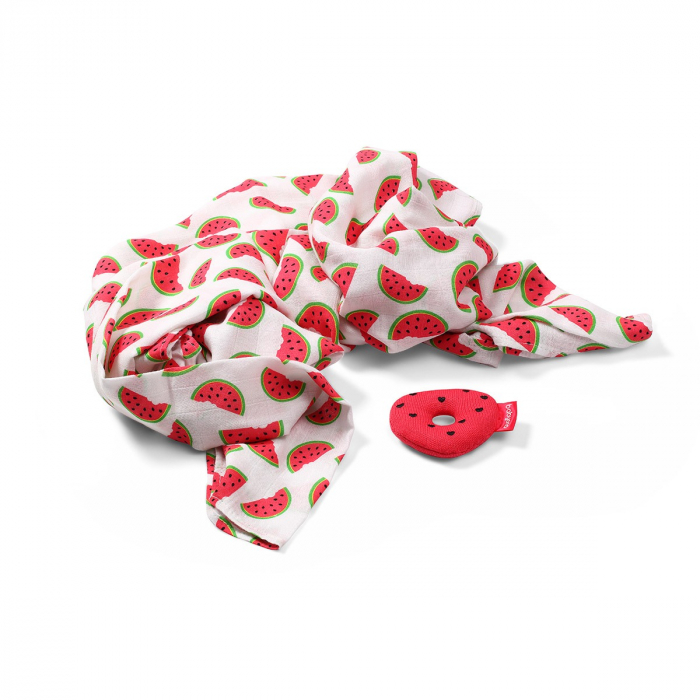 Set 2 piese finet din bambus 120 x 120 cm si jucarie BabyOno 536/04, Alb [4]
