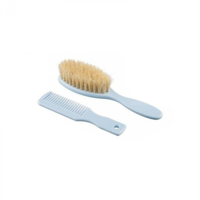 Set 2 piese pieptan si perie din par natural pentru bebelusi Akuku Bufnita A0457, Albastru [2]
