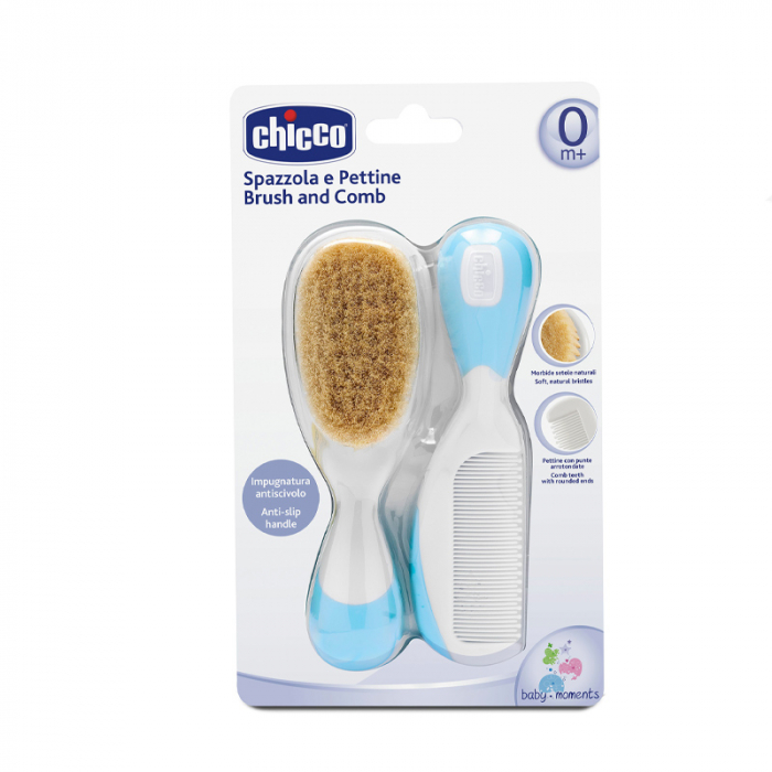Set 2 piese pieptan si perie pentru fete 0+ luni Chicco 011933, Albastru [2]
