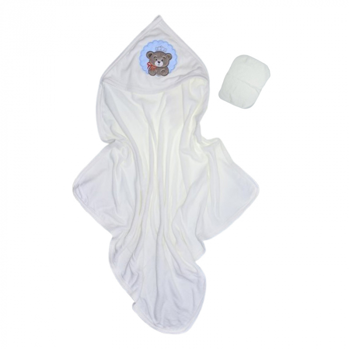 Set 2 piese prosop cu gluga si batista pentru baieti 80 x 80 cm Mini Junior P040823-4, Alb [1]