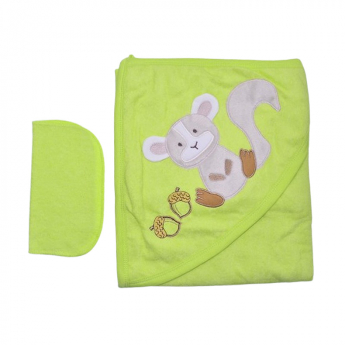 Set 2 piese, prosop cu gluga si batista, pentru baieti, 85 x 80 cm Mini Junior PRS747, Verde [2]