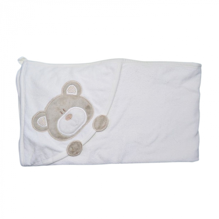 Set 2 piese, prosop cu gluga si batista, pentru baieti, 95 x 80 cm, Mini Junior PRS0109A, Alb [2]