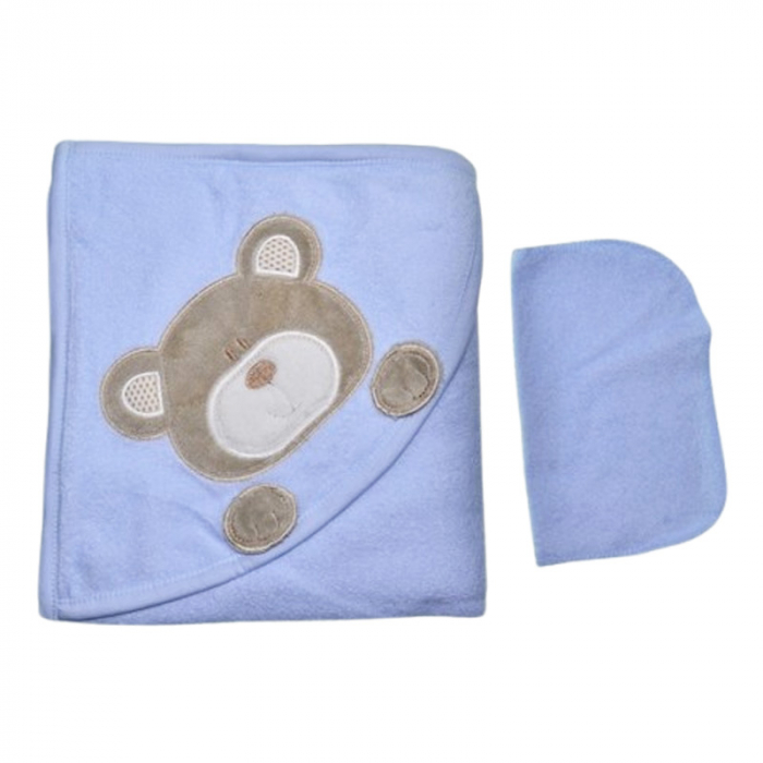Set 2 piese, prosop cu gluga si batista, pentru baieti, 95 x 80 cm, Mini Junior PRS0109A2, Albastru [2]