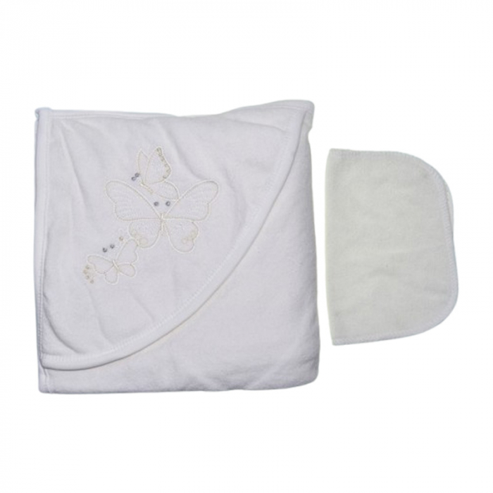 Set 2 piese, prosop cu gluga si batista, pentru baieti, 95 x 80 cm, Mini Junior PRS0109A3, Alb [2]