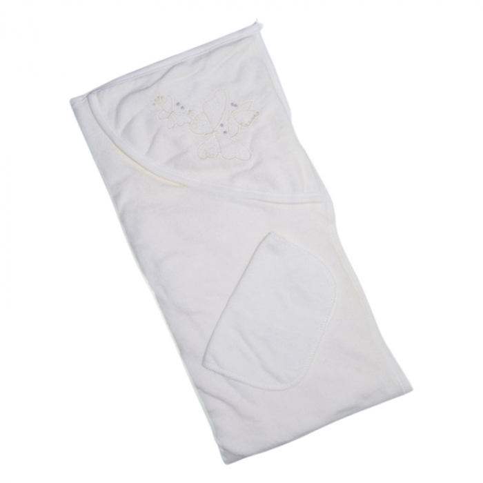 Set 2 piese, prosop cu gluga si batista, pentru baieti, 95 x 80 cm, Mini Junior PRS0109A3, Alb [1]