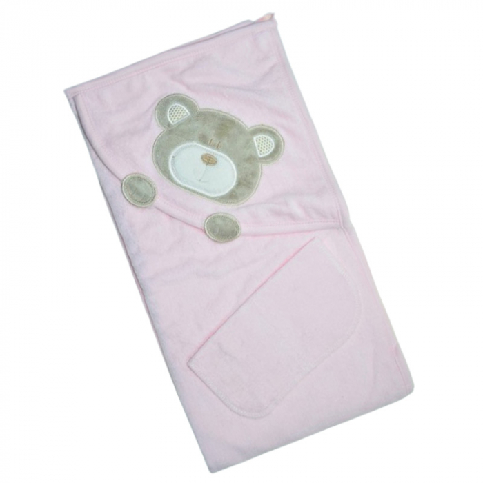 Set 2 piese, prosop cu gluga si batista, pentru baieti, 95 x 80 cm, Mini Junior PRS0109R, Roz [1]