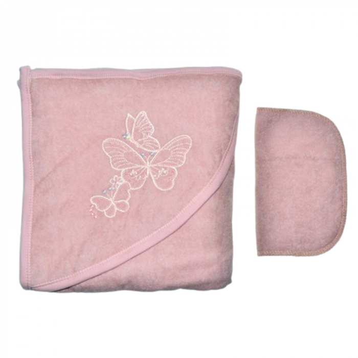 Set 2 piese, prosop cu gluga si batista, pentru baieti, 95 x 80 cm, Mini Junior PRS0109R2, Roz [2]