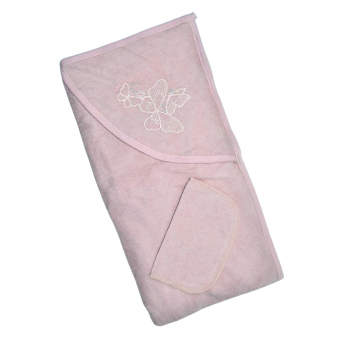 Set 2 piese, prosop cu gluga si batista, pentru baieti, 95 x 80 cm, Mini Junior PRS0109R2, Roz [1]