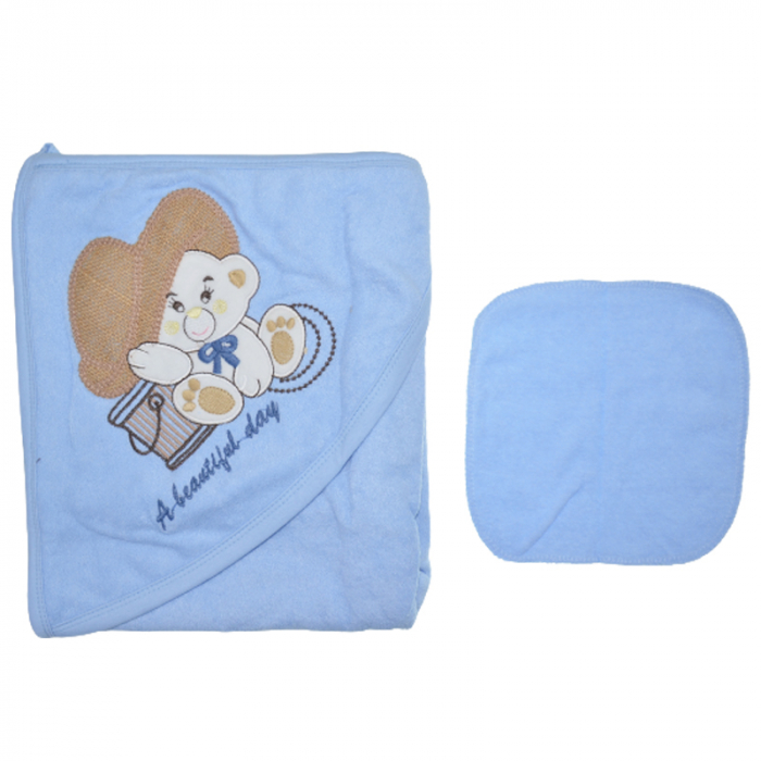 Set 2 piese prosop cu gluga si batista pentru baieti Baby Line PPB127, Albastru [2]
