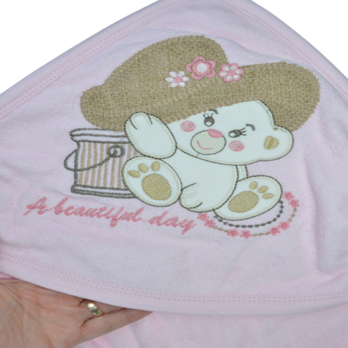 Set 2 piese prosop cu gluga si batista pentru fete Baby Line PPB128, Roz [4]