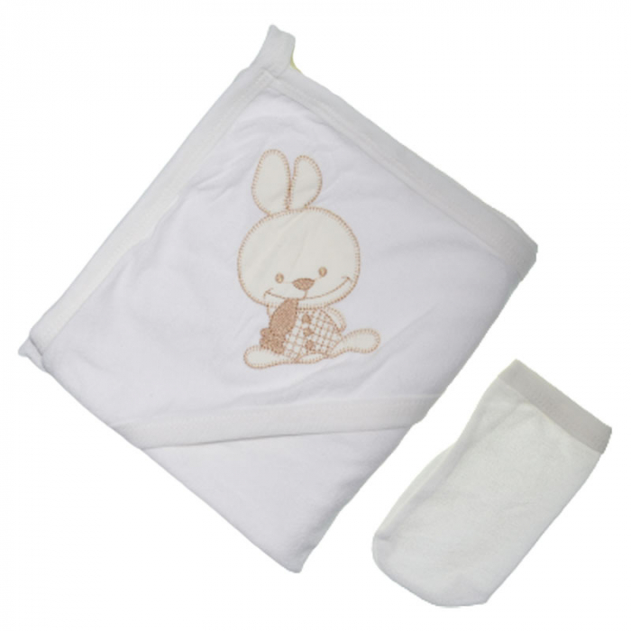 Set 2 piese prosop cu gluga si manusa pentru copii 100 x 70 cm Mini Junior P040823, Alb [3]