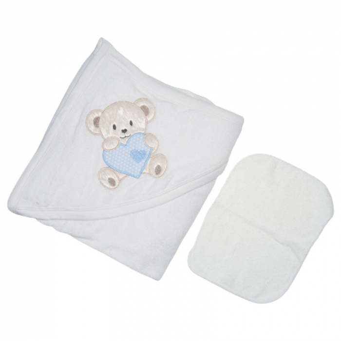 Set 2 piese prosop cu gluga si batista pentru baieti 80 x 80 cm Mini Junior P040823-4, Alb [2]