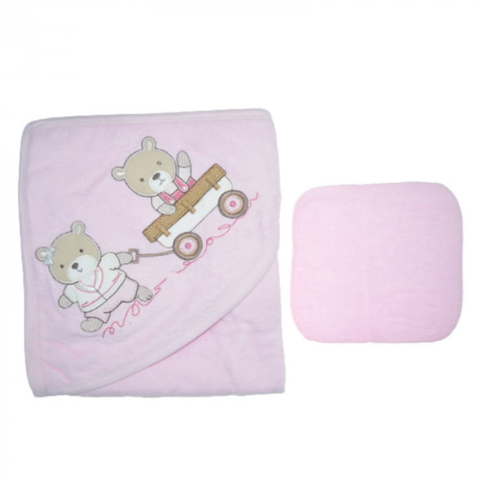 Set 2 piese prosop cu gluga si batista pentru fete Baby Line PPB125, Roz [2]