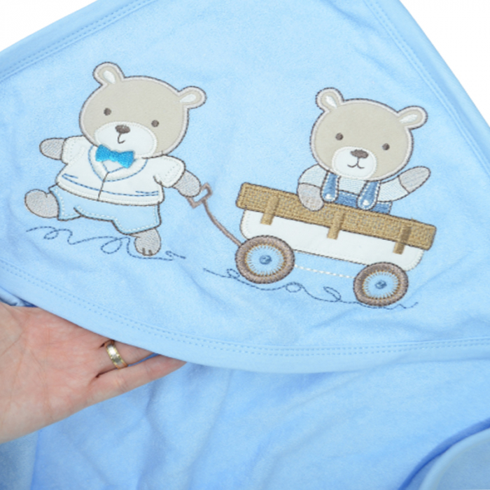 Set 2 piese prosop cu gluga si batista pentru baieti Baby Line PPB126, Albastru [4]