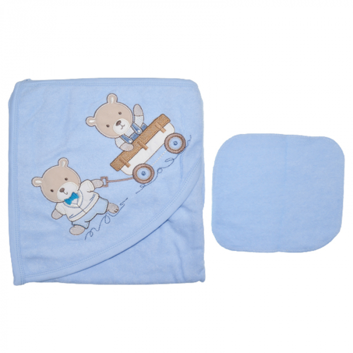 Set 2 piese prosop cu gluga si batista pentru baieti Baby Line PPB126, Albastru [2]