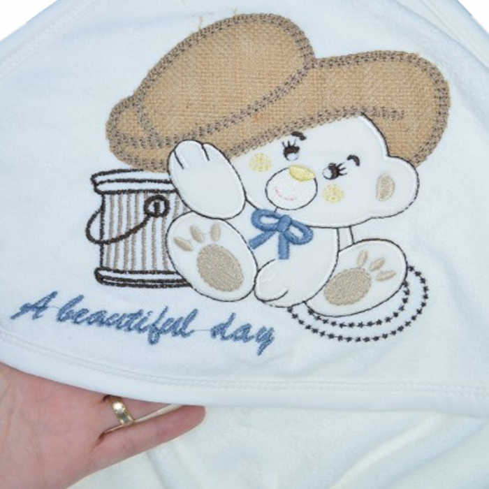 Set 2 piese prosop cu gluga si batista pentru baieti Baby Line PPB129, Alb [4]