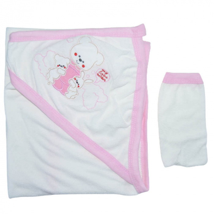 Set 2 piese prosop cu gluga si manusa pentru fete Mini Junior PPB111, Alb [2]