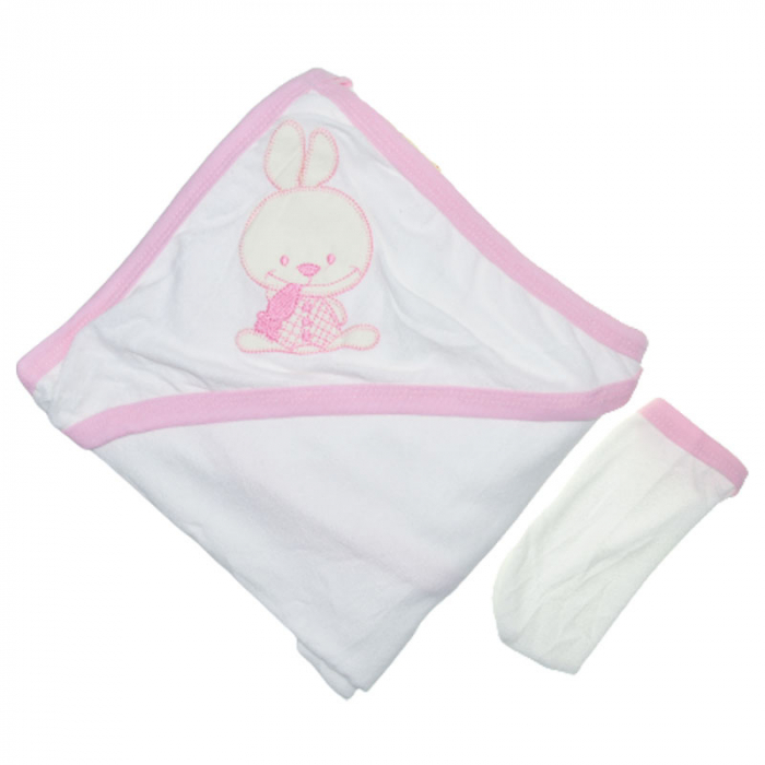 Set 2 piese prosop cu gluga si manusa pentru fete 100 x 70 cm Mini Junior P040823-2, Alb [3]
