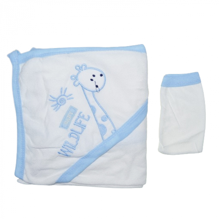 Set 2 piese prosop cu gluga si manusa pentru baieti Mini Junior PPB120, Alb [2]