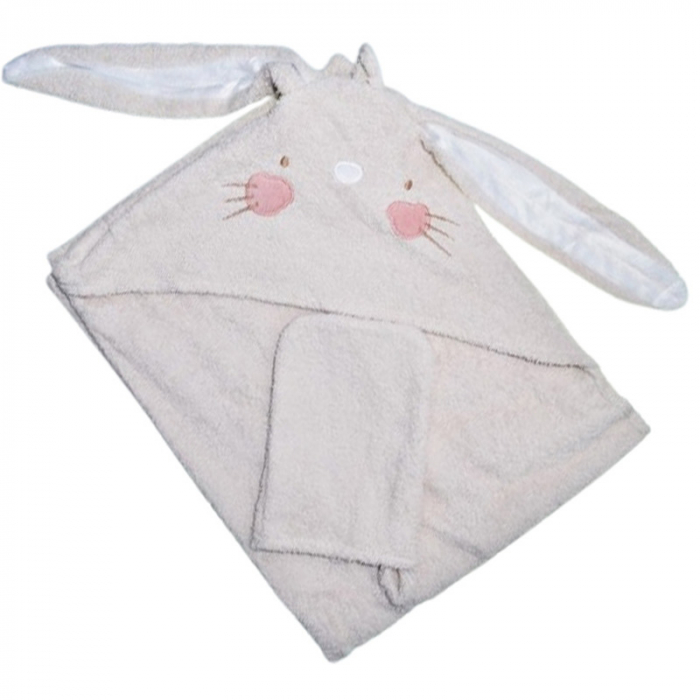 Set 2 piese, prosop cu gluga si manusa, pentru copii, 75 x 75 cm, Mini Junior PRS4201B, Bej [1]