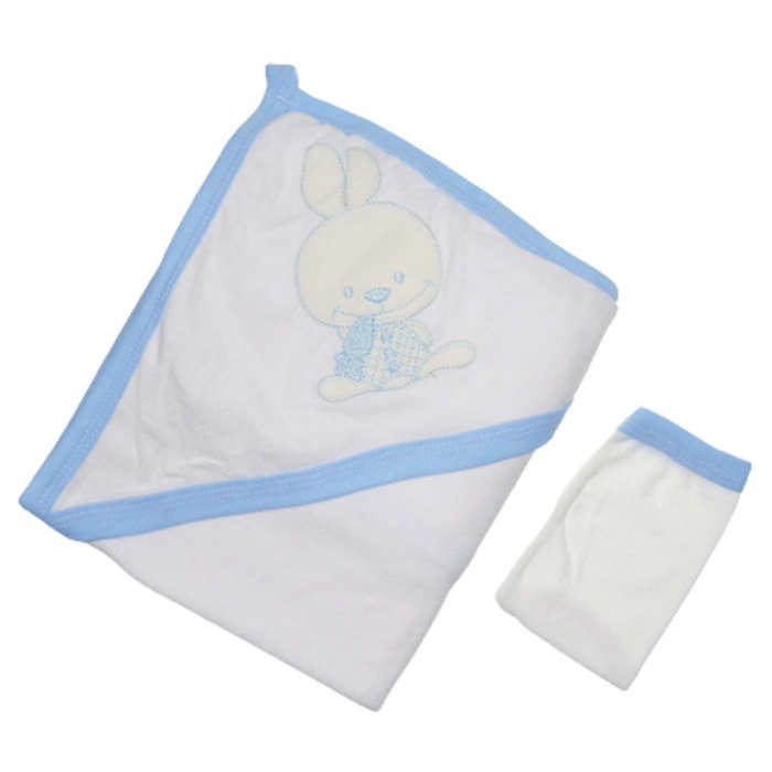 Set 2 piese prosop cu gluga si manusa pentru baieti 100 x 70 cm Mini Junior P040823-1, Alb [3]