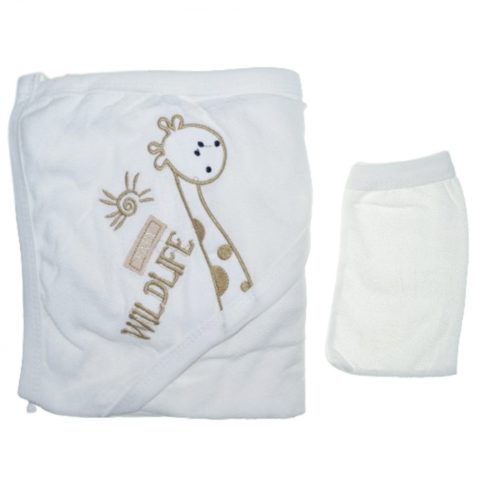 Set 2 piese prosop cu gluga si manusa pentru copii Mini Junior PPB119, Alb [2]
