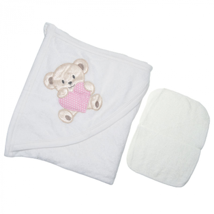 Set 2 piese prosop cu gluga si batista pentru fete 80 x 80 cm Mini Junior P040823-3, Alb [2]