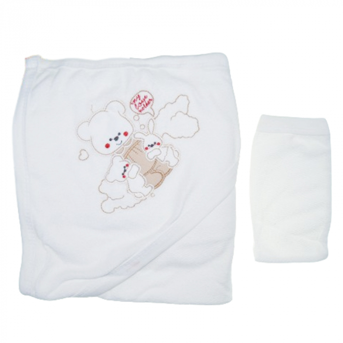 Set 2 piese prosop cu gluga si manusa pentru copii Mini Junior PPB112, Alb [2]