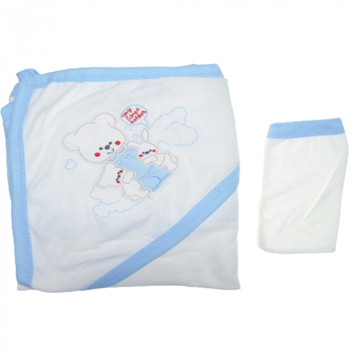 Set 2 piese prosop cu gluga si manusa pentru baieti Mini Junior PPB113, Alb [2]