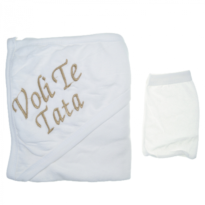 Set 2 piese prosop cu gluga si manusa pentru copii Mini Junior PPB116, Alb [2]