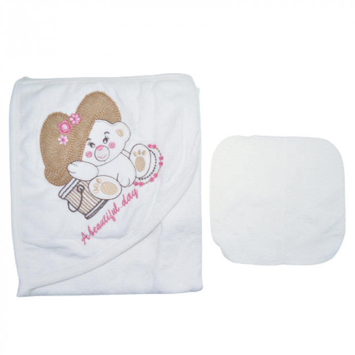 Set 2 piese prosop cu gluga si batista pentru fete Baby Line PPB124, Alb [2]