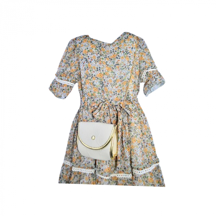 Set rochie cu maneca scurta, cu imprimeu floral si geanta pentru fete, Blueberry's 6629, Multicolor [2]