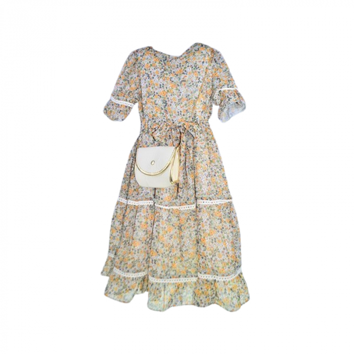 Set rochie cu maneca scurta, cu imprimeu floral si geanta pentru fete, Blueberry's 6629, Multicolor [1]