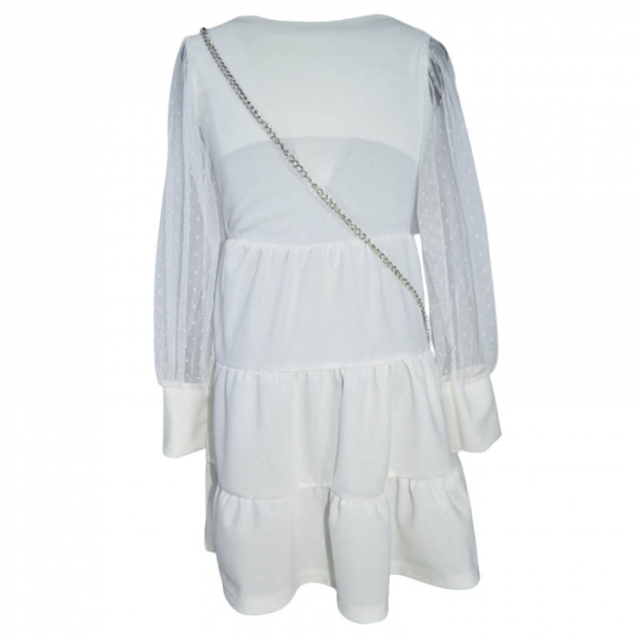 Set 2 piese rochie eleganta cu maneca lunga si geanta pentru fete JDJ 270323-25, Alb [2]