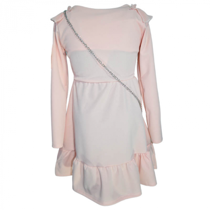Set 2 piese rochie eleganta cu maneca lunga si geanta pentru fete JDJ 270323-21, Coral [2]