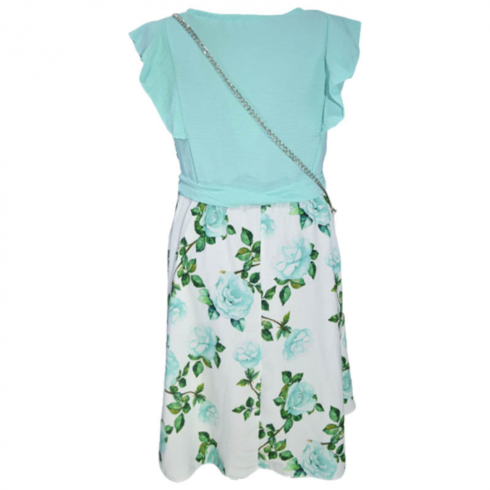Set 2 piese rochie eleganta cu maneca scurta si geanta pentru fete New Collection 270323-37, Turcoaz [2]