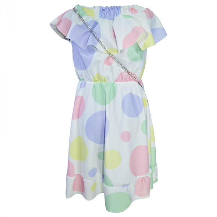 Set 2 piese rochie eleganta cu maneca scurta si geanta pentru fete Lucky Girl 270323-22, Multicolor [2]